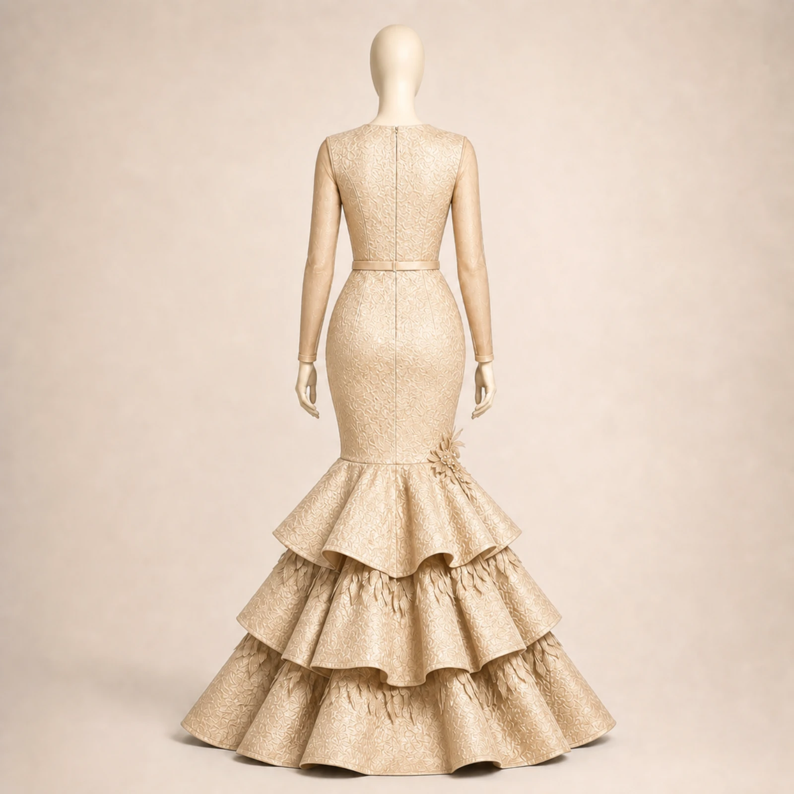 Zahara Champagne Tiered Mermaid Gown, view 2